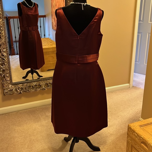 Beautiful wine cocktail dress with fitted top and inverted pleat A-line skirt. - Picture 2 of 2